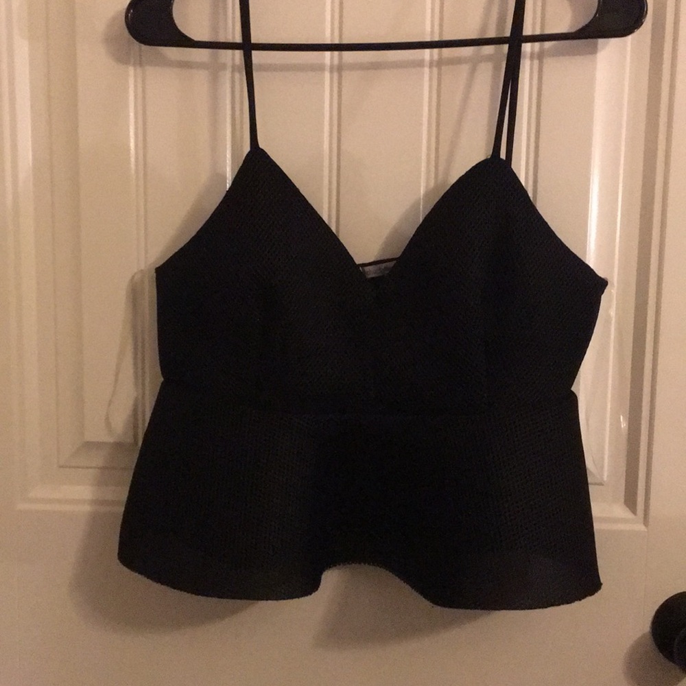 Black sculpted mesh crop top